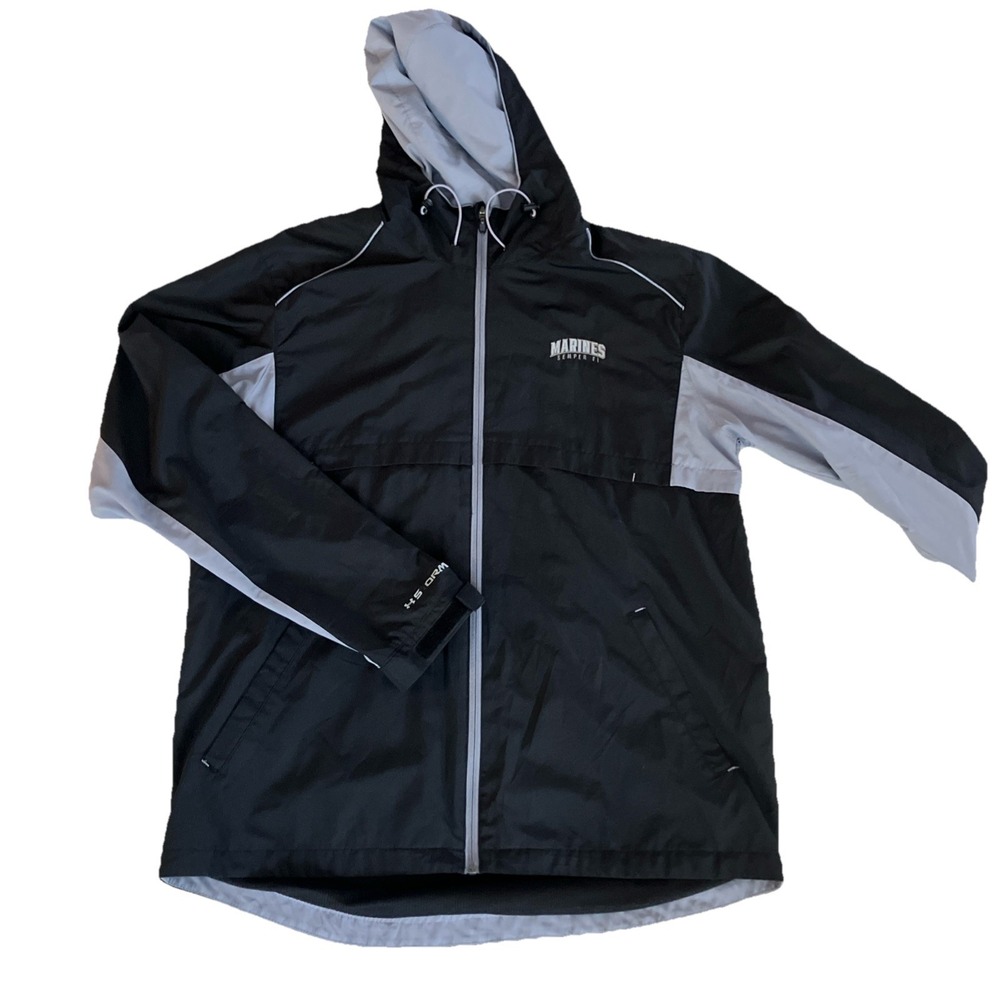 Under Armour Marines Semper Fi Jacket Mens Large Black HoodWindbreaker Zip Read